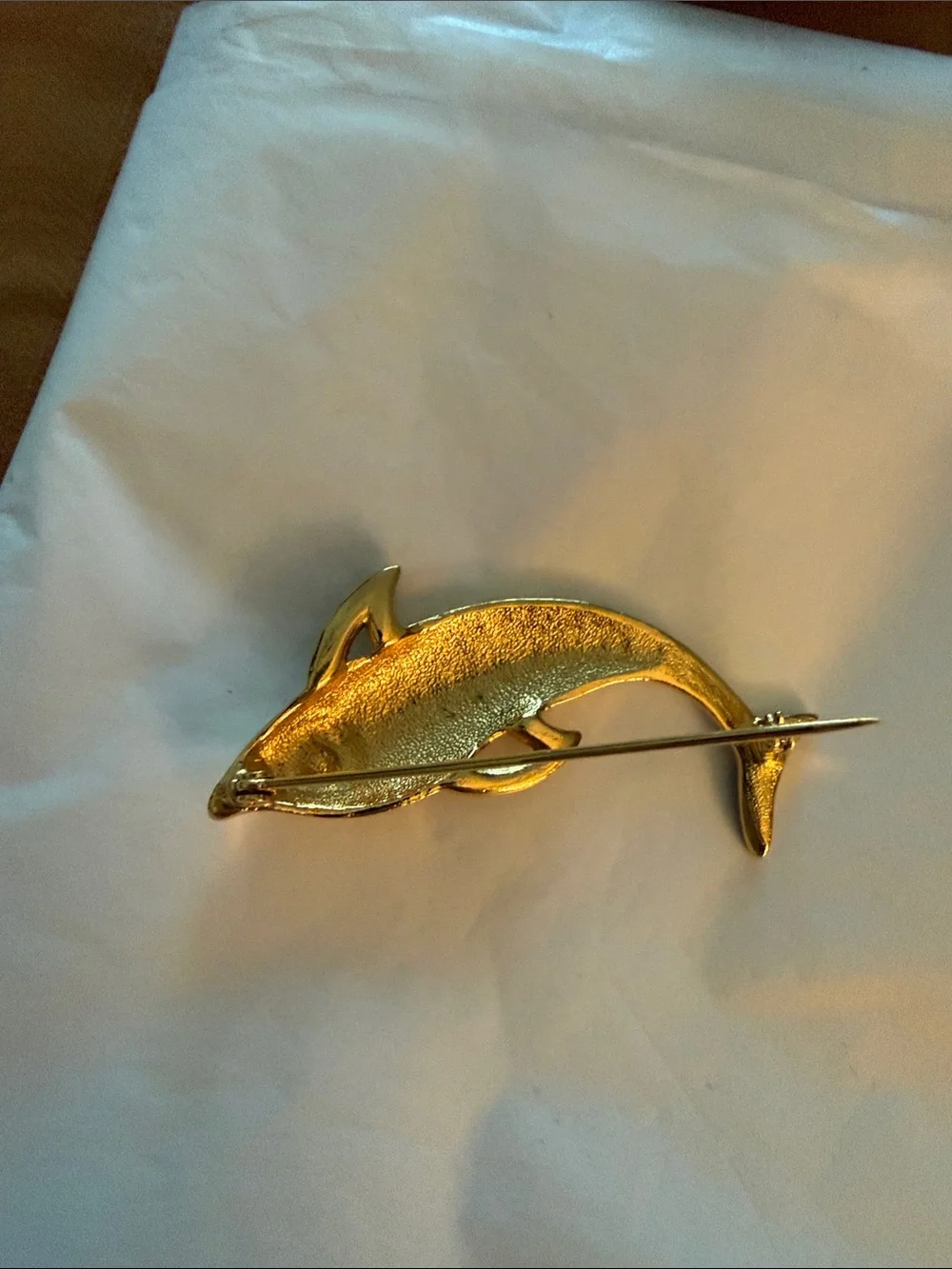 Gold and Black Enamel Dolphin Pin Brooch - Elegant Fish Accent
